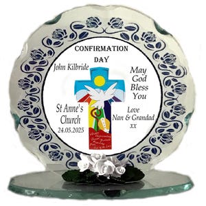 Personalised Confirmation  plaque Commemorative Christian Cross Design Cellini Plaques