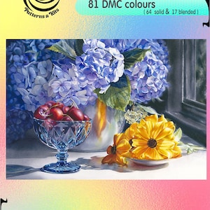 Sunny Morning Summer Bouquet Pink Garden Roses Flowers  - Chart Counted Cross Stitch Pattern Needlework craft PDF