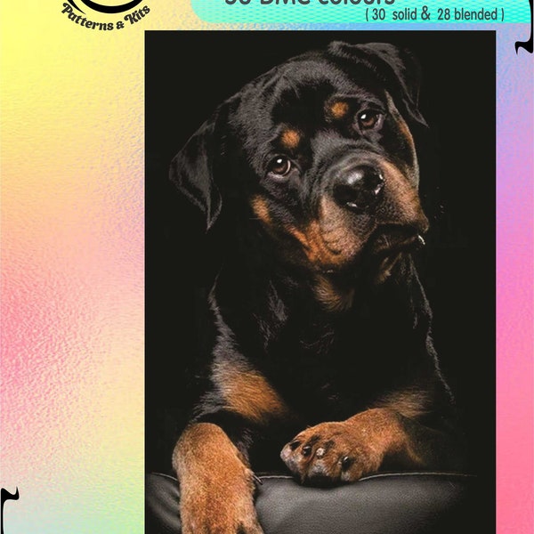 Rottweiler-Retrato - Gráfico contado patrón de punto de cruz artesanía PDF