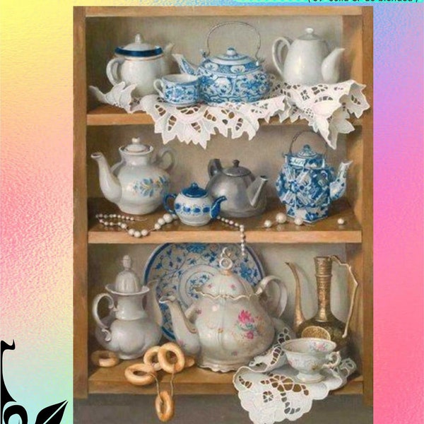 Teapot Cabinet - Chart Counted Cross Stitch Pattern craft PDF