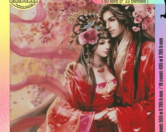 Chinese Ancient Couple Flute Playing - Chart Counted Cross Stitch Pattern craft PDF