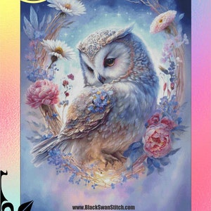 Coruja Astral Coruja Barrada Árvore Genealógica Empoleirada Coruja Colorida - Gráfico Contado Padrão de Ponto Cruz artesanato PDF