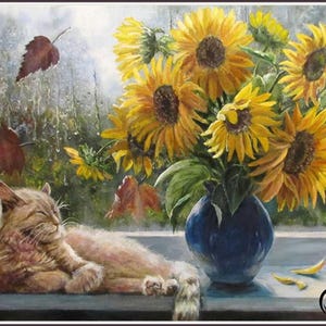 Kreuzstichmuster Katze and Sonnenblumen PDF