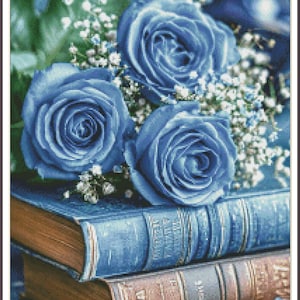 Mystic Blue Roses - Chart Counted Cross Stitch Pattern Needlework craft PDF