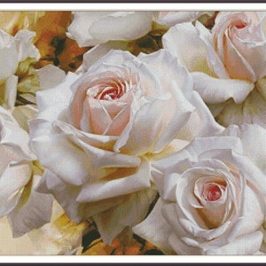 Breathtaking  Purple Peonies Pink Garden Roses Flowers  - Chart Counted Cross Stitch Pattern Needlework craft PDF