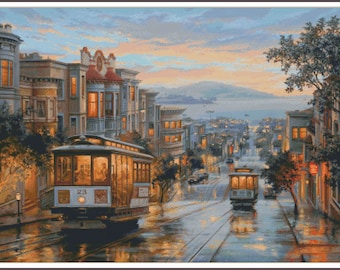 San Francisco at Night DIGITAL DOWNLOAD Counted Cross Stitch Pattern PDF