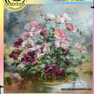 Floral Impression Summer Bouquet Pink Garden Roses Flowers  - Chart Counted Cross Stitch Pattern Needlework craft PDF