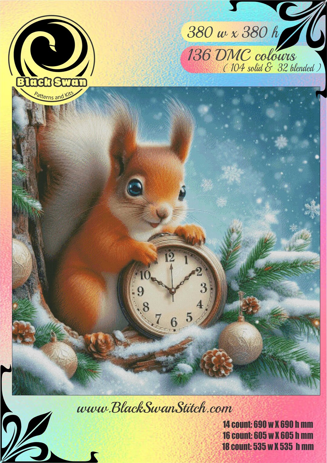 Christmas Squirrel Pink Christmas Santa Clause - Chart Counted Cross ...