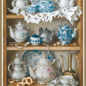 Teapot Cabinet - Chart Counted Cross Stitch Pattern craft PDF