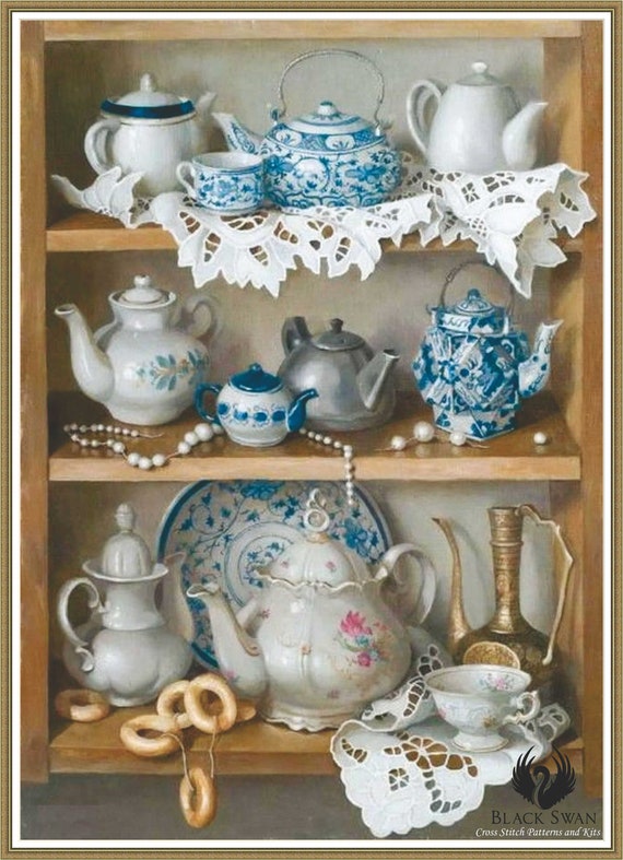 Teapot Cabinet - Chart Counted Cross Stitch Pattern craft PDF