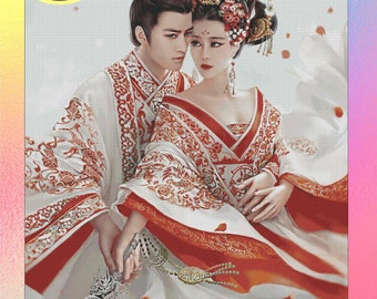 Empress of China Cross Stitch Pattern: Ancient Couple Flute (PDF Chart Download