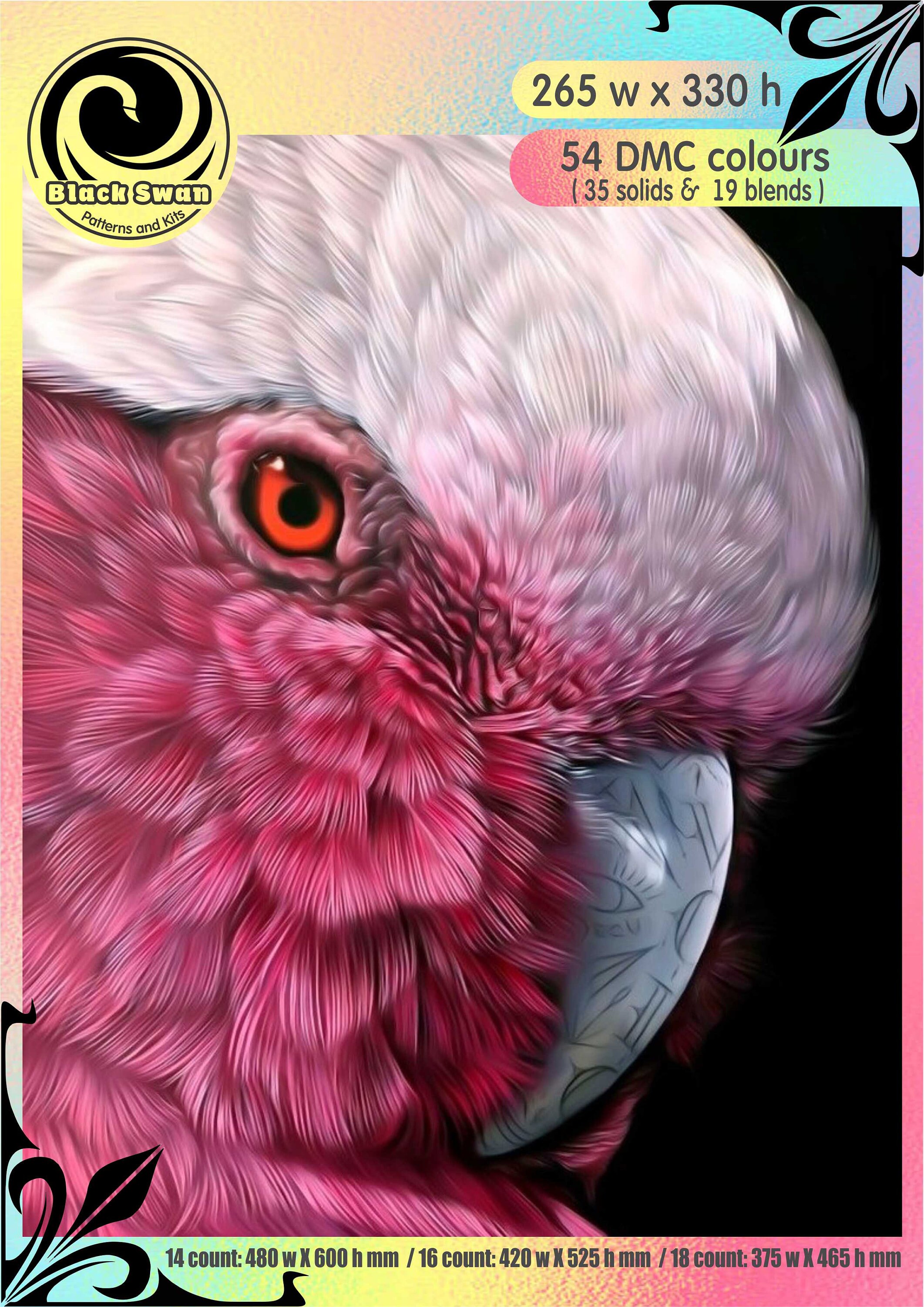 Rose breasted Cockatoo Bird Parrot Colorful Owl- Chart Counted Cross Stitch Pattern craft PDF