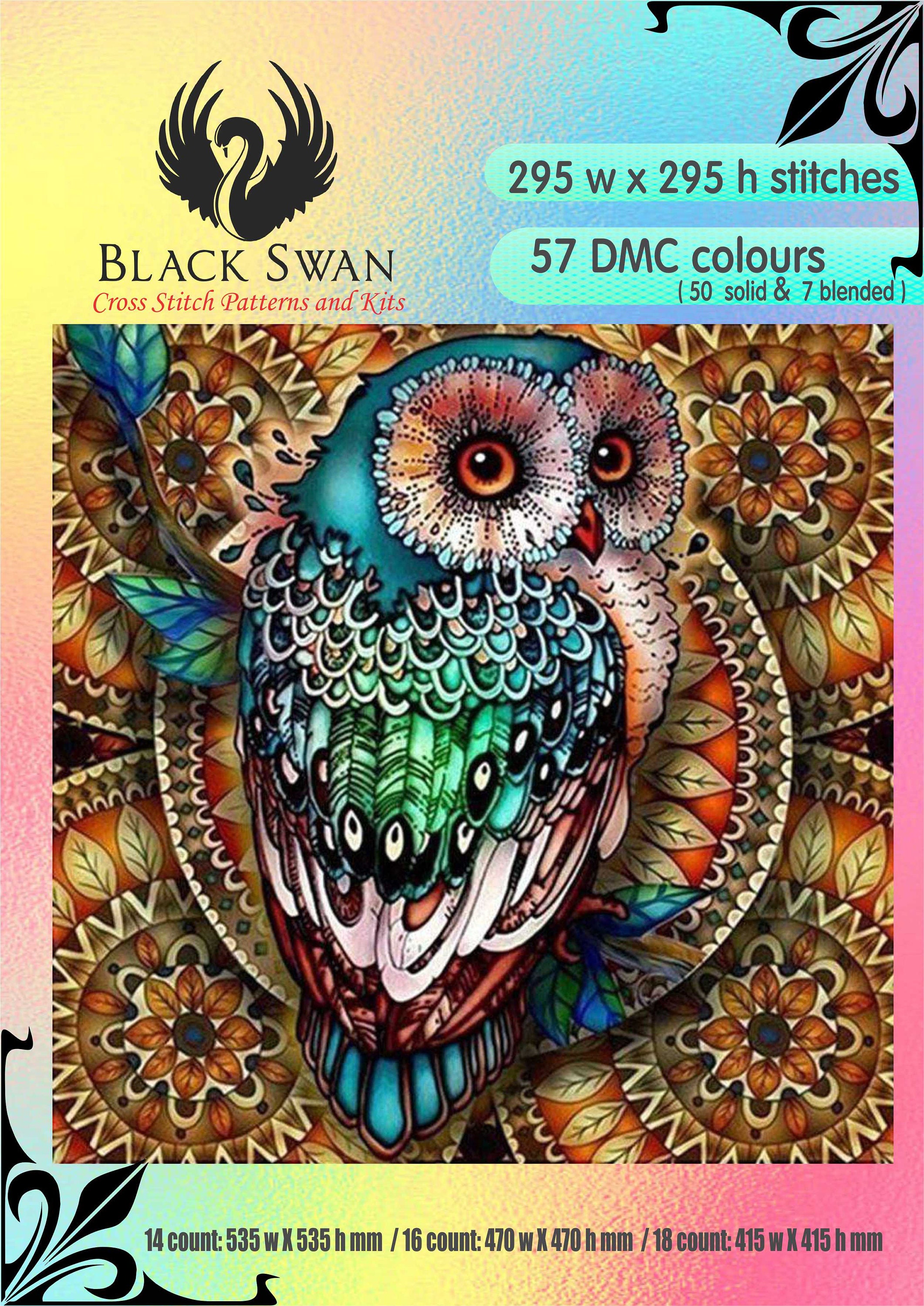 Colorful Owl- Chart Counted Cross Stitch Pattern craft PDF