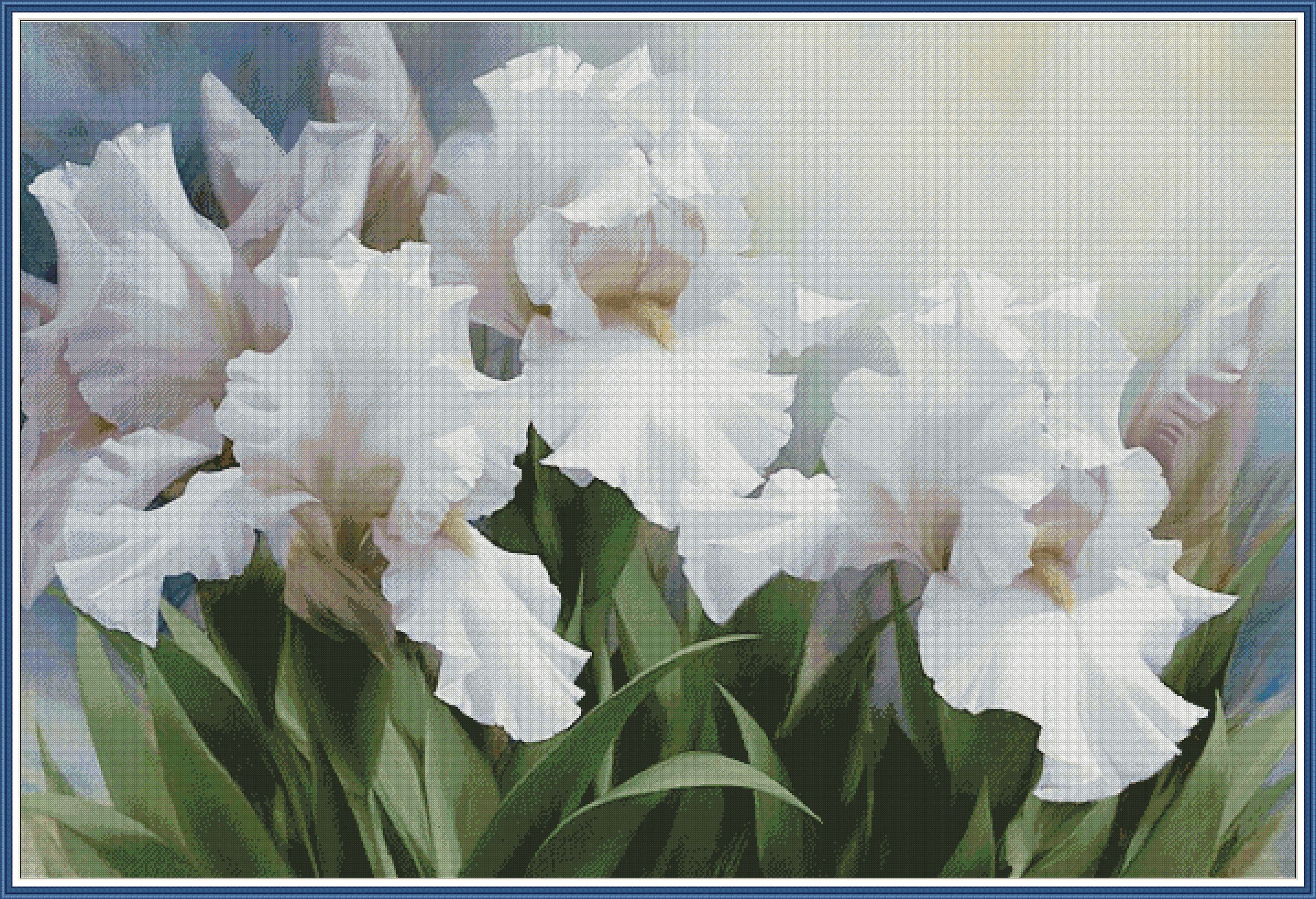 White Elegance Irises Flowers - Chart Counted Cross Stitch Pattern ...