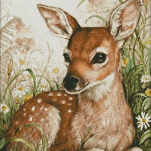 Baby Deer Cat & Butterfly  Wild animal - Chart Counted Cross Stitch Pattern craft PDF