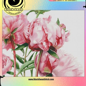 Peony Glow Flowers in Radiance Vase Sunny Morning Summer Bouquet Pink Garden Roses Chart Counted Cross Stitch Pattern Needlework craft PDF