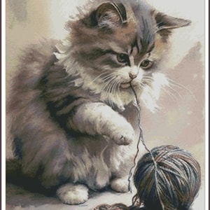 Katze mit Wollknäuel Katze & Schmetterling Wildes Tier - Kreuzstich Anleitung PDF