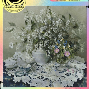 Morning Tea Lilies of the valley Sunny Summer Bouquet Pink Garden Roses Flowers  - Chart Counted Cross Stitch Pattern Needlework craft PDF