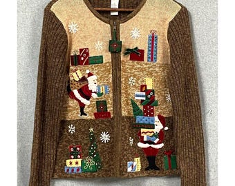 Vintage Heirloom Collectibles Christmas Sweater Santa Cardigan Petite L