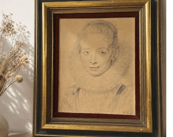 Vintage Clara Serena Rubens Portrait Artwork Gold Gilt Wood Frame 18x21