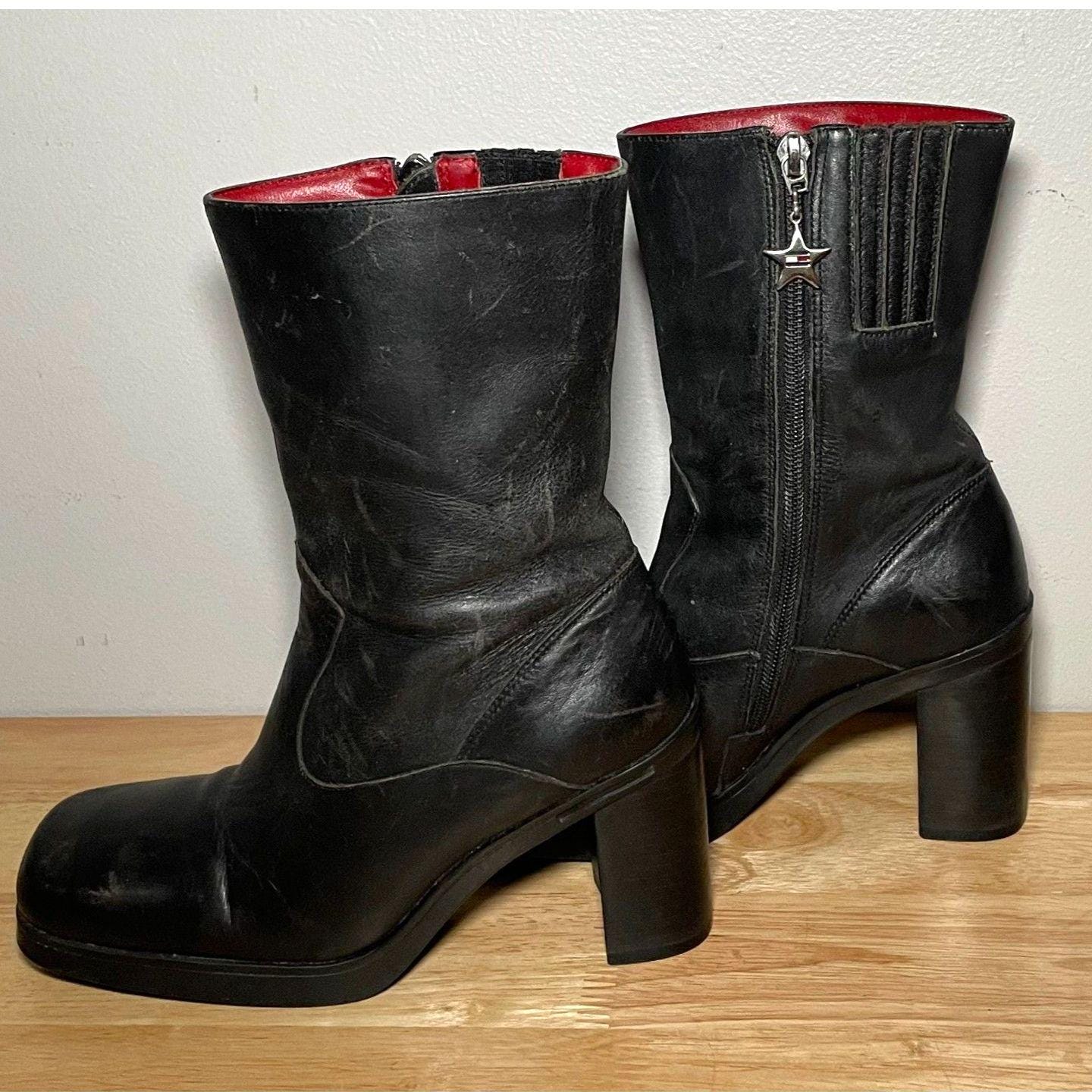 Y2k Leather Boots - Etsy