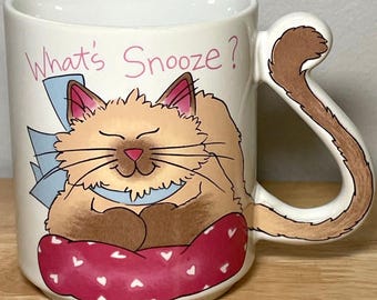 Vintage 1980s Mount Clemens Pottery Cat Mug Tail Handle Made in Japan