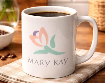 Vintage Mary Kay Coffee Mug White Floral Logo 90s 2000s Consultant Promo Cup