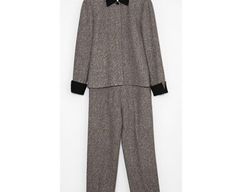 Vintage Studio I Womens Size 6 Gray Herringbone 2 Piece Pantsuit Blazer Set