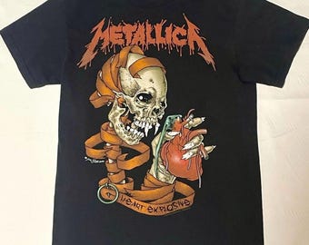 Vintage 2003 Metallica Pushead Heart Explosive Band T Shirt Black Small