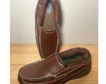 Vintage Dr Scholl's Men's 8D Brown Leather Boat Shoes Moc Toe Loafers