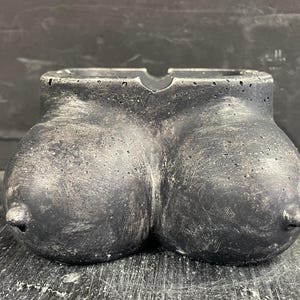 Cement Booby BLACK ASHTRAY | Concrete Boobies |  Smudge Stick Holder | Smoking | Weed | Pot | Cigar | Marijuana | Gift for Him | JLK