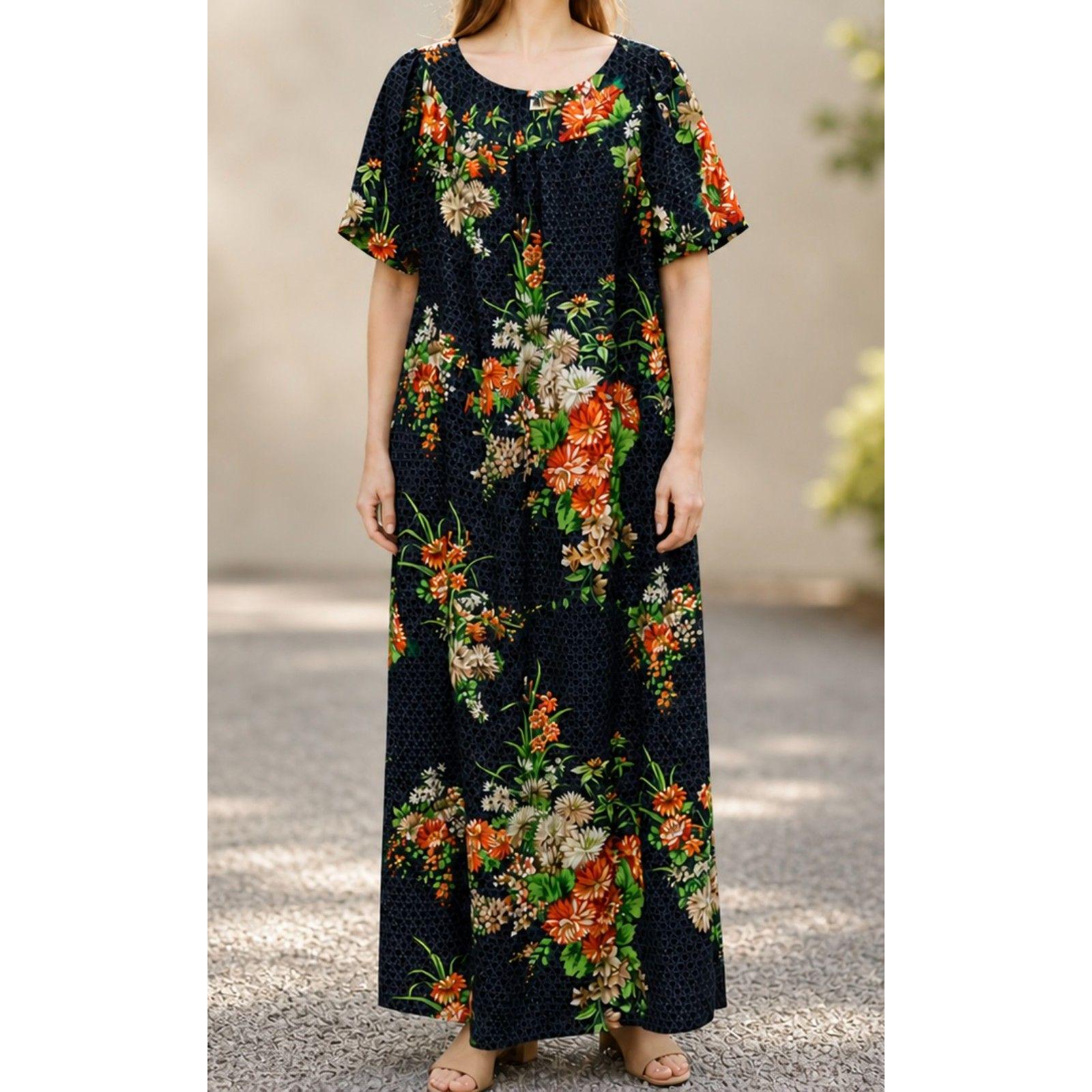 Vintage 70s Hawaiian Muumuu Maxi Dress Floral Black Orange Sz 14 - Etsy