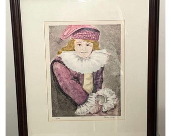 Vintage 1985 Patricia B Shope 1/1 Monotype Jester Mixed Media Framed Art
