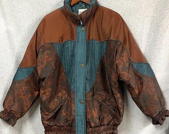 Vintage Jessica Stevens 80s 90s Colorblock Paisley Bomber Jacket Women’s M