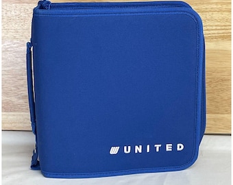 Vintage United Airlines Zip Around Travel Organizer Binder Blue Portfolio Case, Retro Airline Memorabilia Office Travel Accessory