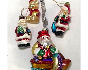 Celebrate Radko C&D Glass Christmas Ornament Lot of 4 Santa Bear FISHING