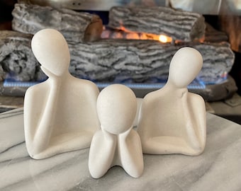 White Cement Family statue figurines | family sculpture figurines | airplant holder | Minimalist decor | Couple or ADD a CHILD option | JLK