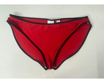 Tommy Hilfiger Red Bikini Bottoms Low Rise Black Trim Swimwear 17.5 Waist Womens Bathing Suit Bottom