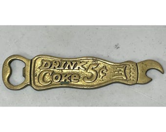 Coca-Cola Drink Coke 5 Brass Bottle Opener Wrench Advertising Collectible