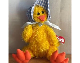 Vintage Ty Bonnie Attic Treasures Duck Plush Gingham Bonnet 9" 1990s