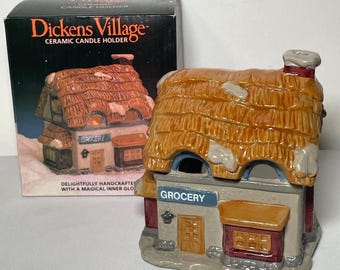 Vintage Dickens Village NIB Grocery Ceramic Candle Holder 6180 BB Made in Taiwan