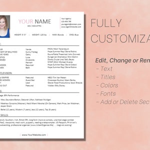 Actor Resume Template with Matching Headshot Templates 8 x 10 Acting Resume Resume Template Microsoft Word Actor CV Template image 2