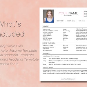 Actor Resume Template with Matching Headshot Templates 8 x 10 Acting Resume Resume Template Microsoft Word Actor CV Template image 6