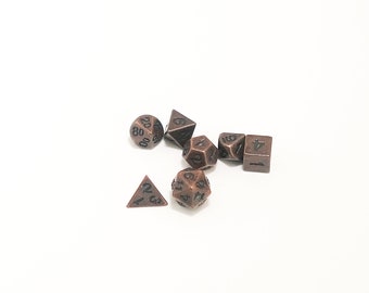 Vintage Copper Metal Dice Set: 7-Piece Tabletop Gaming Dice