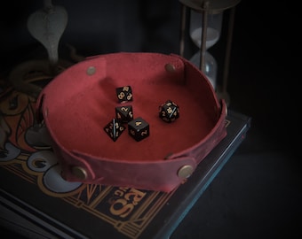 Handmade Dark Red Leather Dice Tray: Personalized RPG Game Rolling Mat