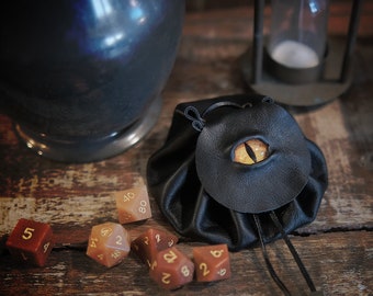 Handmade Leather Dragon Eye Dice Bag: Holds 3 Sets