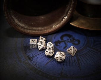 Vintage Mini Metal Dice Set: 7pc Tabletop Gaming Dice
