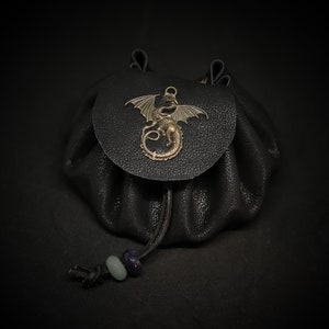 Handmade Leather Dice Bag / Metal Dragon/ Black / Suitable For 5-6 Sets Of Dice / Optional Accessories
