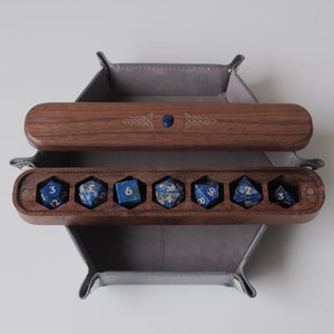 COMBO / Lapis Lazuli Natural Gemstone Dice Set Wooden Box Combo / Dice Set of 7 / Black Cherry Wood Box / Dice Tray
