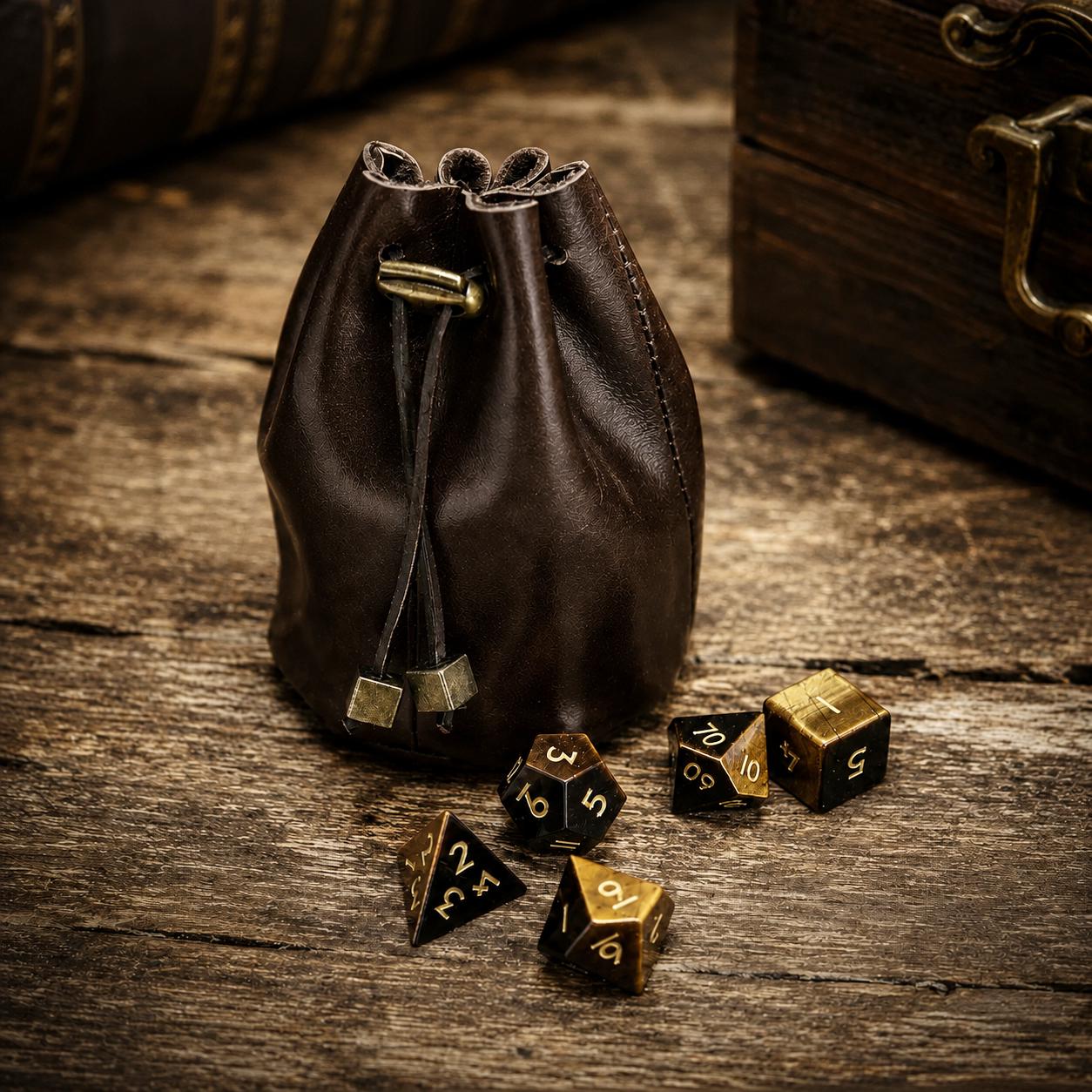 Bolsa De Cuero Con Cordón Para Dados | Hecha A Mano | 9x10 Cm | Diseño Celta Multiusos
